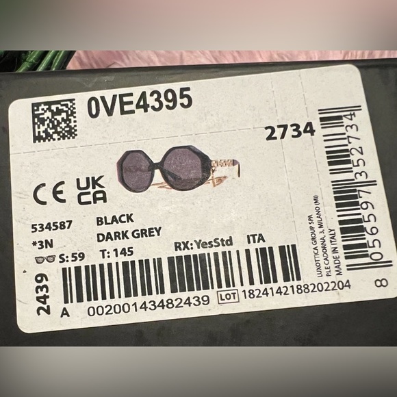 VERSACE LUXXOTICA BLACK OCTAGON FRAMES WGOLD LATTICE DETAIL & GOLDEN CHAIN INCL - Picture 8 of 8